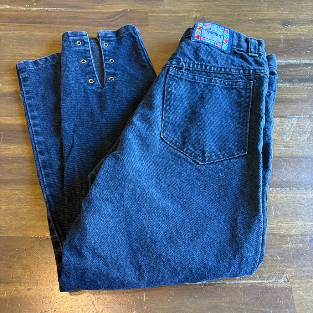 Y2K No Excuses Vintage Jeans Black High Waisted Lace Up Accent Grommet USA SZ 10